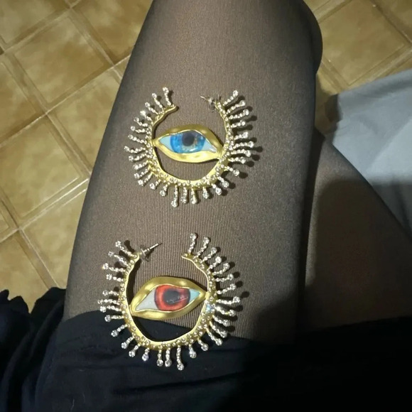 GAZE HOOP GOLD EYES EARRINGS - Picture 1 of 16